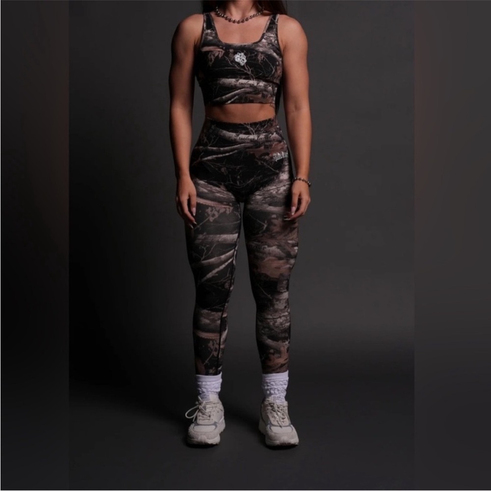 Darc Sport Camo Print Leggings & Crop Tank Set in Black and Brown